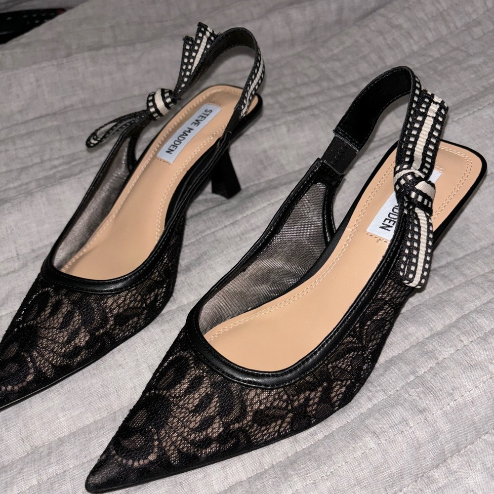 Black Lace Slingback Kitten Heel
